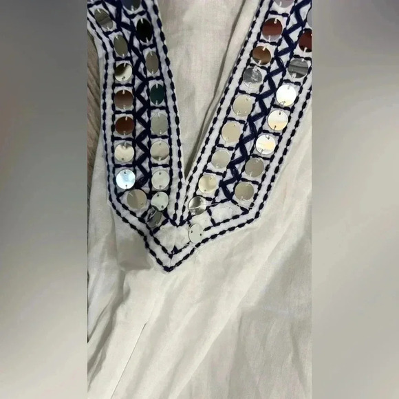 Tory Burch Tunic White  Embroidery Silver Mirror Bling Beachy NWT - Picture 8 of 14